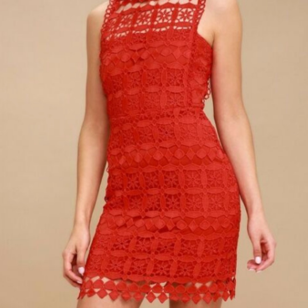 Pay Tribute Navy Red Crochet Lace Dress